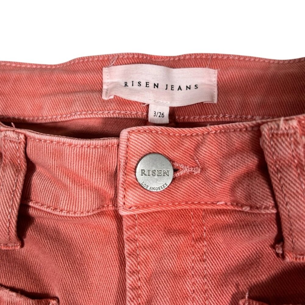 Risen Los Angeles Womens Coral Denim Patch Pocket Bell Bottom Jeans Size 3/26 - Picture 10 of 16